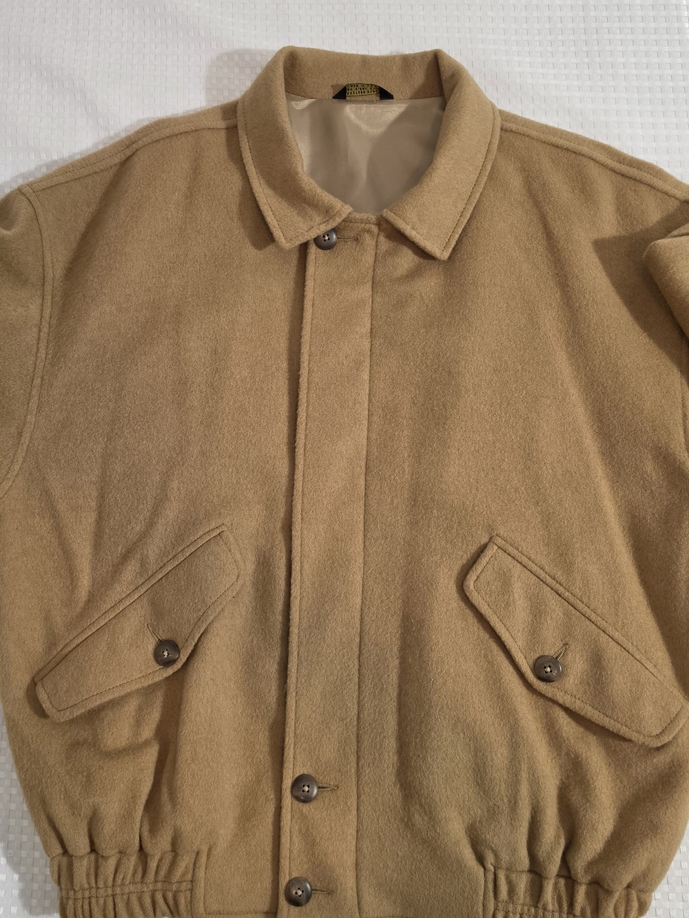 Vintage Bullock & Jones Wool Bomber Jacket Camel Tan Mens Size M Made in USA